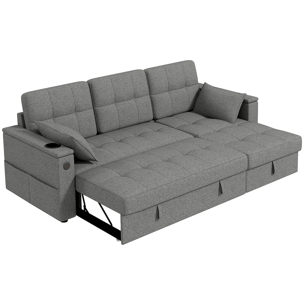 Convertible Sectional Sofa Bed with USB-A+C Port, Gray