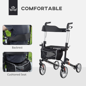 Lightweight Folding Walker with Large Seat and Adjustable Handle Black