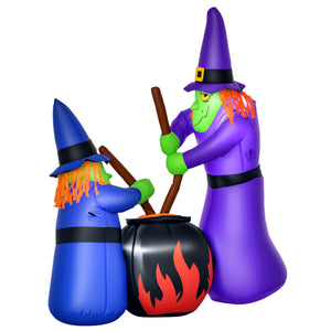Inflatable Halloween two old witches and magic potions decoration with LED