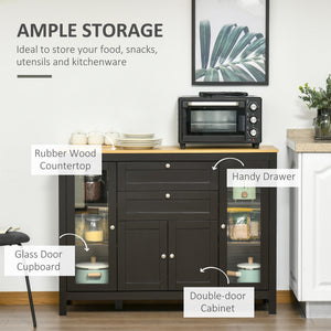 Sideboard with 2 drawers, 3 storage spaces, glass doors and adjustable shelves, dark brown