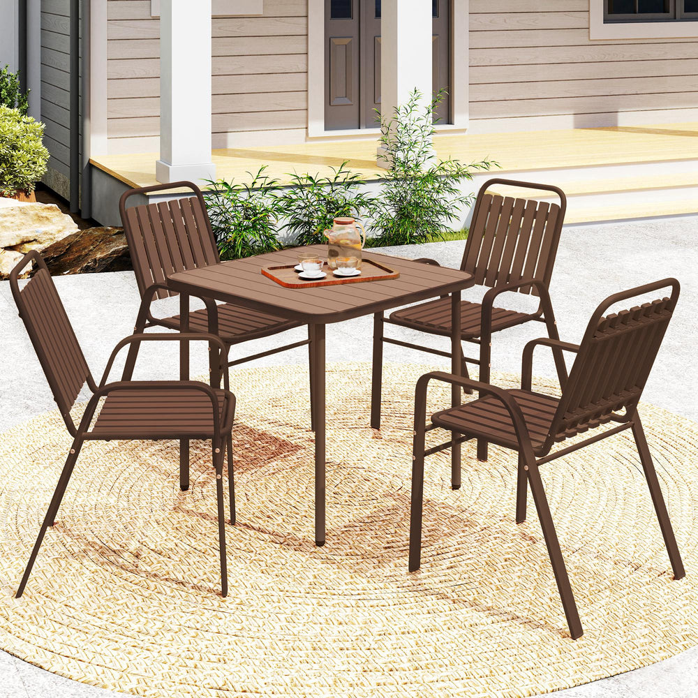 Stackable Outdoor Dining Chairs Set of 4, for Patio, Balcony, Deck, Garden, Dark Brown