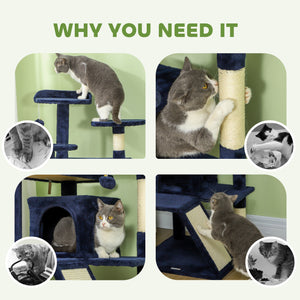 54-inch Multi-Level Cat Tree with Scratching Posts, Condos, Bed, Platforms, Dark Blue