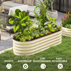 Raised galvanized steel planter with safety rim, cream white