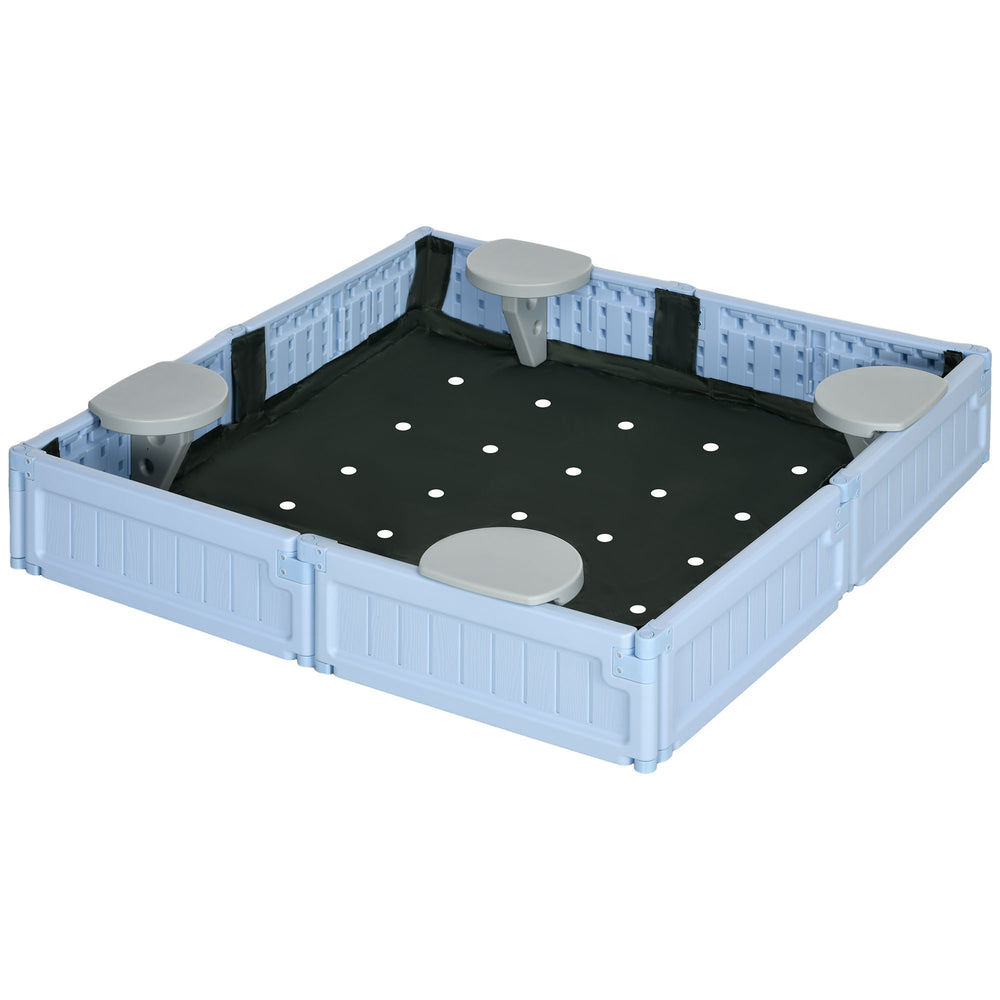 Sandpit with canopy and fabric cover, blue-grey