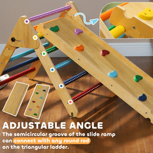 3-in-1 Multi-Colored Climbing Set with Ramp for Toddlers in Natural Wood
