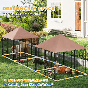 Enclosure with 2 compartments, rotating bowls, and waterproof cover
