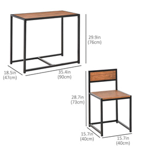 Industrial style dining table and chairs set, for 2 people, ideal for small spaces.