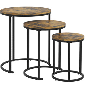 Set of 3 nesting coffee tables, rustic brown
