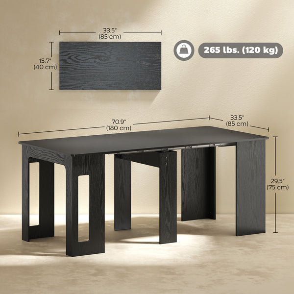 Extendable dining table for small spaces, seats up to 6, aged black