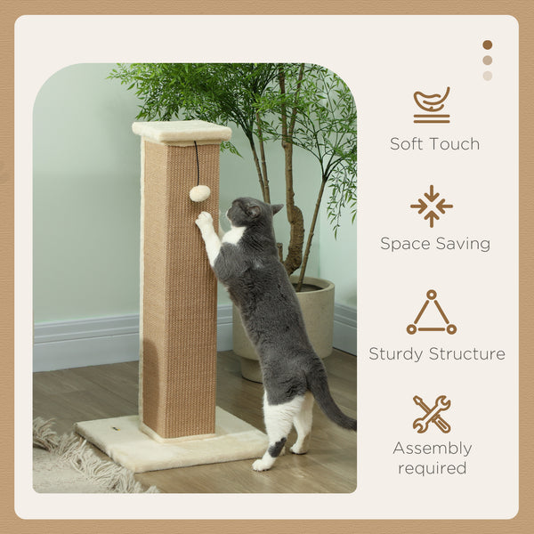 81cm High Cat Tree, Scratching Post with Hanging Ball and Soft Plush, Beige