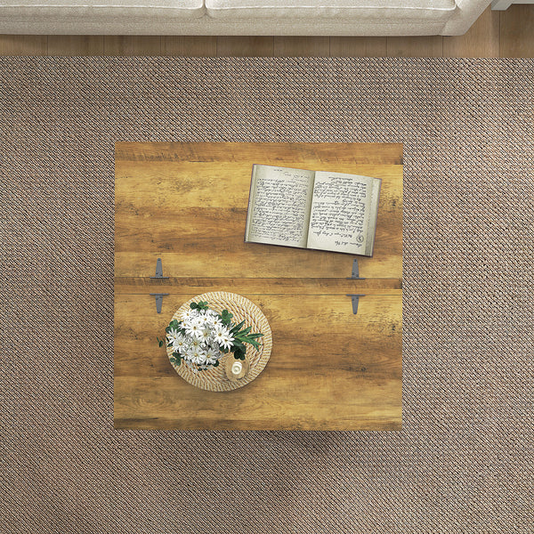 Farmhouse style coffee table with hinged lids, antique white