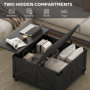 Country Style Lift Top Coffee Table, Black Wood Grain