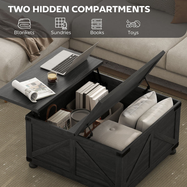 Country Style Lift Top Coffee Table, Black Wood Grain