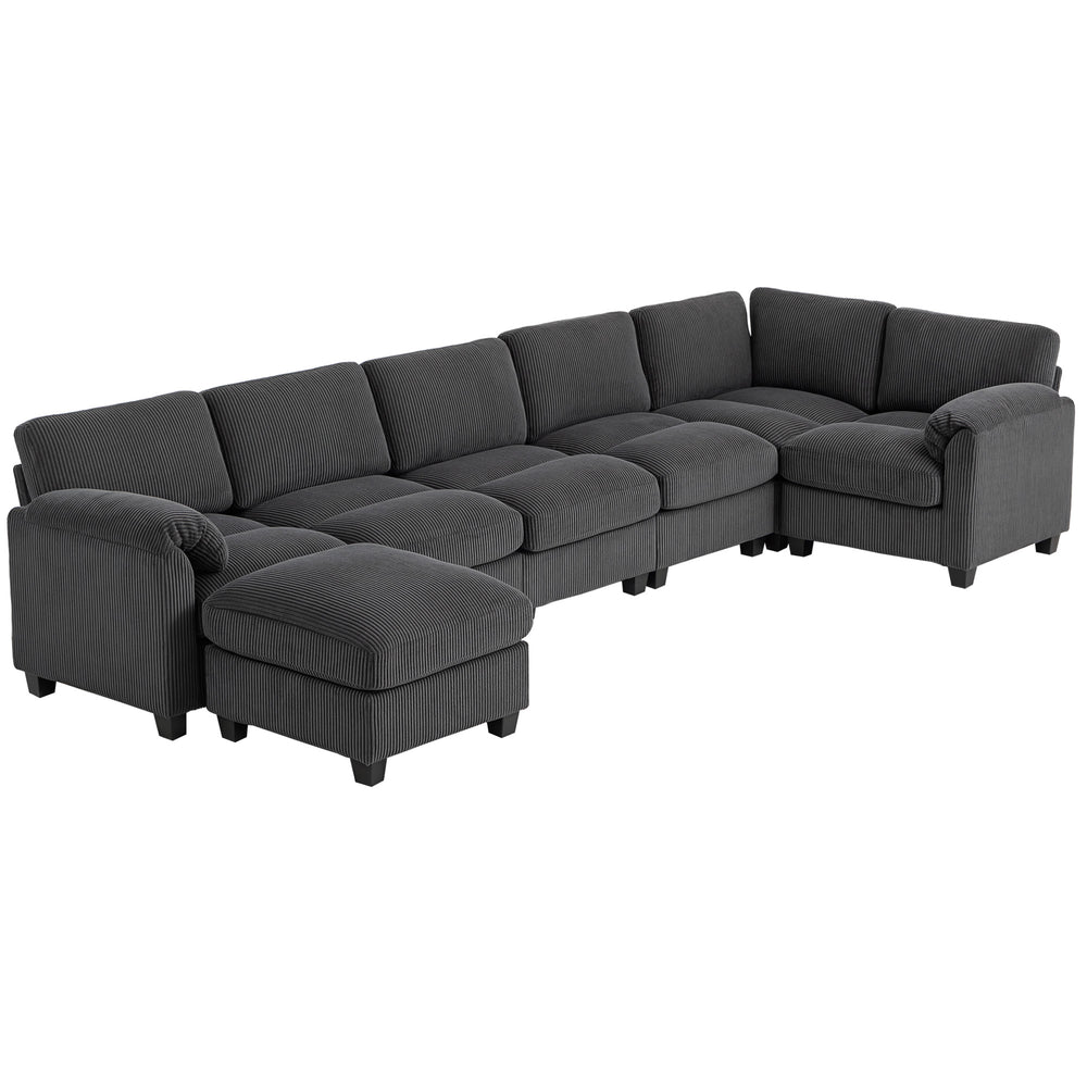 Oversized Sectional Sofa with Spring Cushion, Charcoal Gray