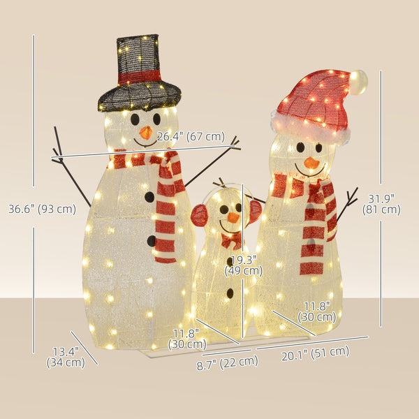 Set of 3 light-up snowmen