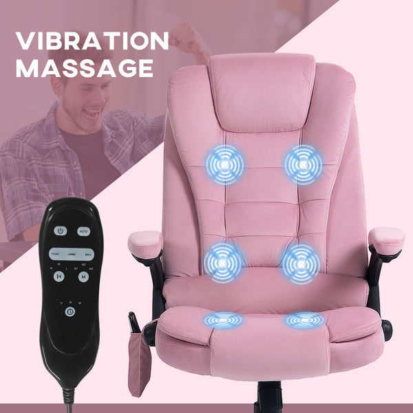 Reclining massage office chair with high back and swivel casters, pink