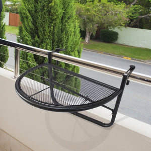 Adjustable balcony table with metal hanging rail, black