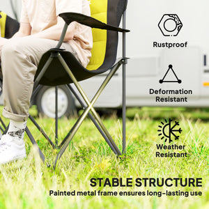 Set of 2 folding camping chairs with high back and cup holder 