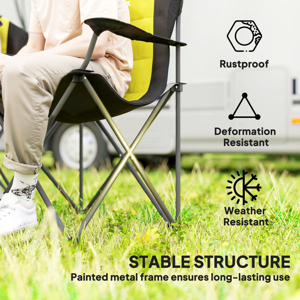 Set of 2 folding camping chairs with high back and cup holder 