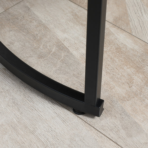 Set of 2 round coffee tables with metal frame, gray wood grain