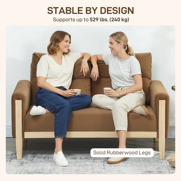 2-seater velvet sofa with solid wood legs, brown