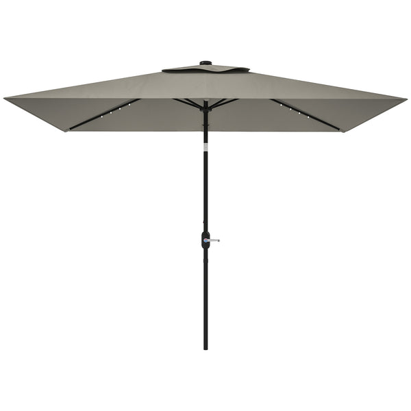 9.7-foot parasol with 22 solar LED lights and tilt function, light gray 