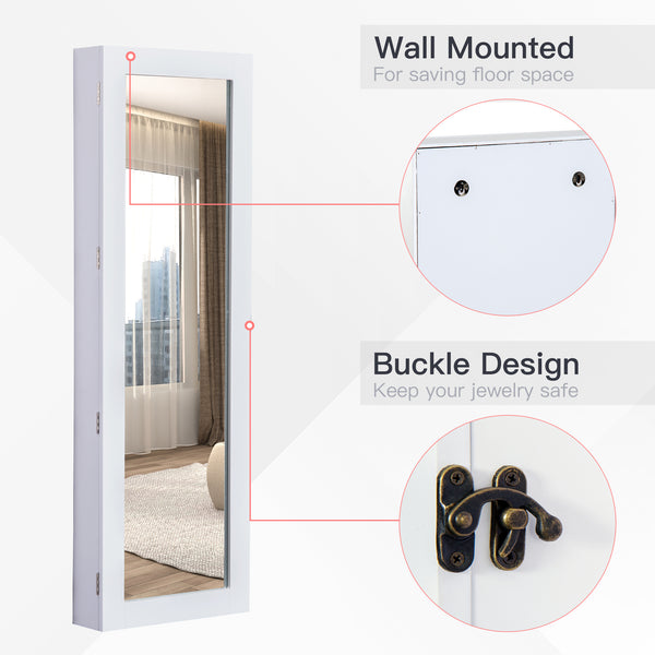 White jewelry cabinet with mirror and wall mount