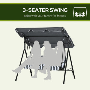 3-Seater Outdoor Porch Swing with Adjustable Canopy, Patio Swing Chair for Garden, Poolside, Backyard, Grey and White