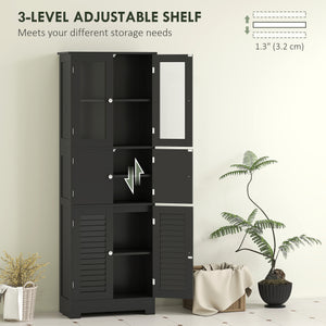 Freestanding bathroom cabinet with glass doors, black