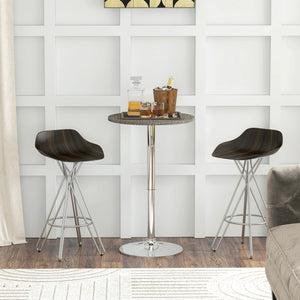 Adjustable bar table with synthetic rattan top and steel base, brown