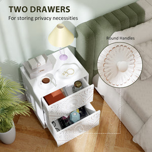 Mid-century style bedside table with 2 drawers, white