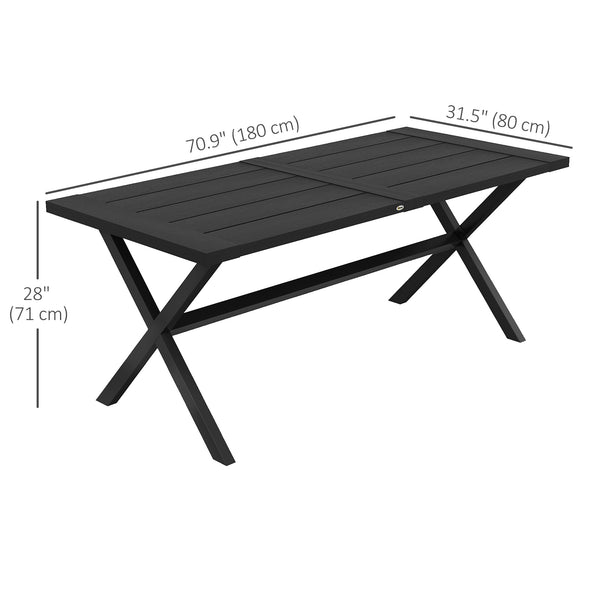 Dining table with X-shaped legs, aluminum frame, black