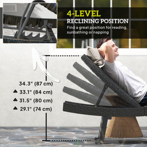 Folding wicker chaise lounge with 4-position adjustable backrest, black 