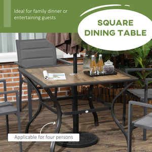 Square garden table with parasol hole, brown