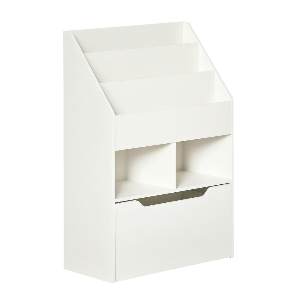 Multi-shelf bookcase with storage drawer, white