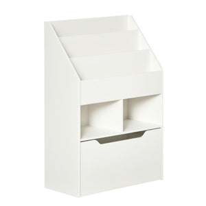 Multi-shelf bookcase with storage drawer, white