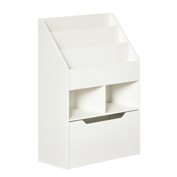 Multi-shelf bookcase with storage drawer, white