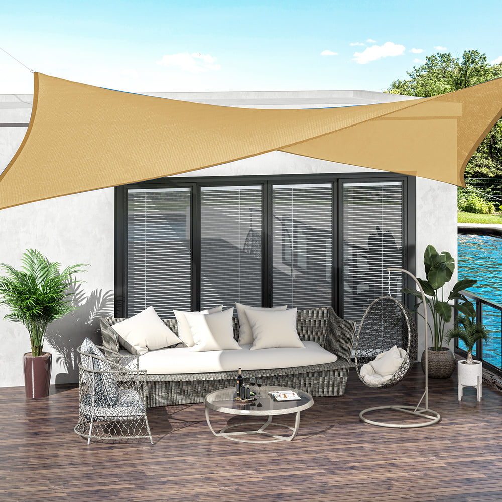 Voile d’ombrage carré sable 3 x 3 mètres avec protection UV, parfait pour terrasse ou jardin, livré avec sac de transport pratique