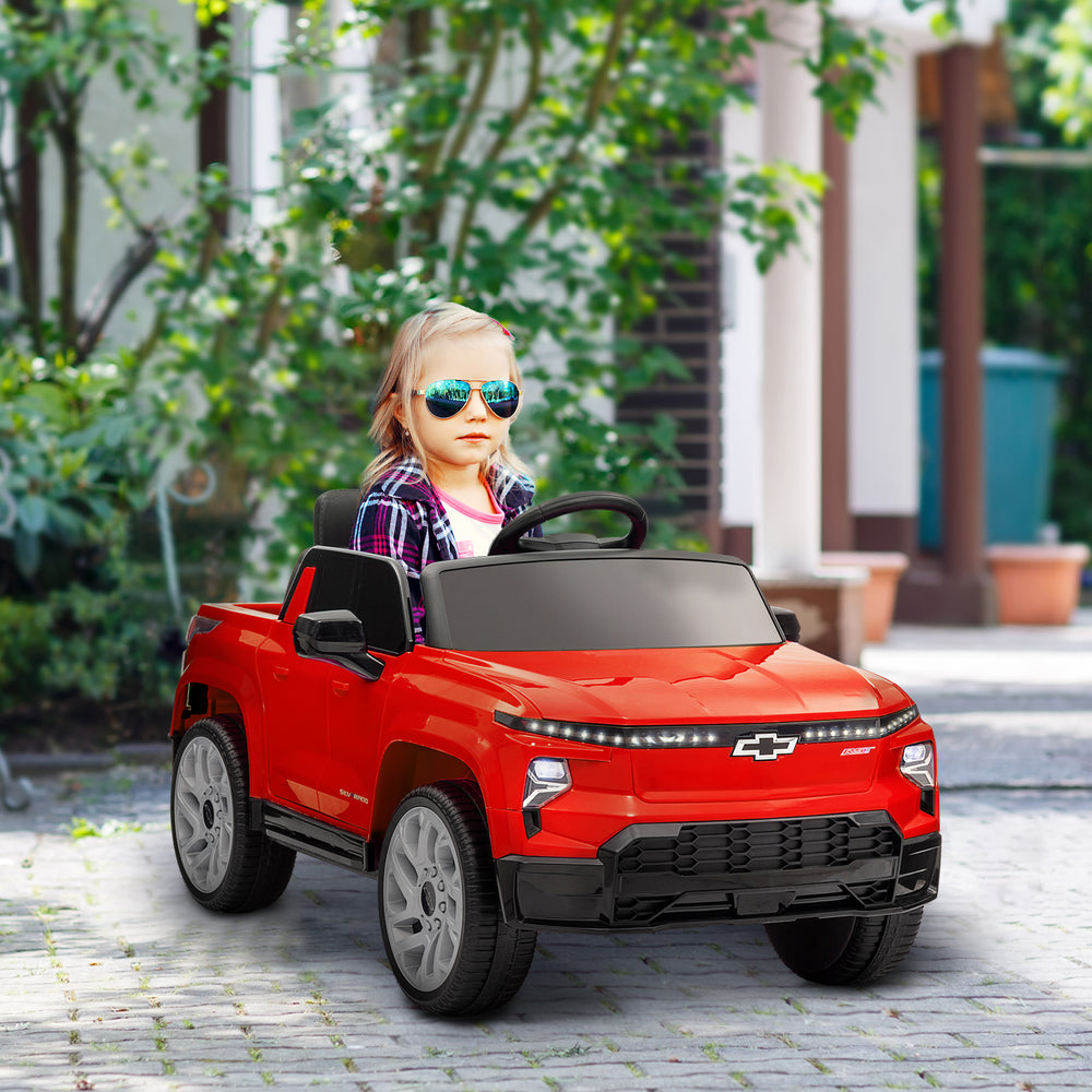 Voiture électrique 12 V Chevrolet Silverado RST sous licence pour enfants, avec télécommande parentale, suspension à ressort, démarrage progressif et roues d'entraînement, couleur rouge