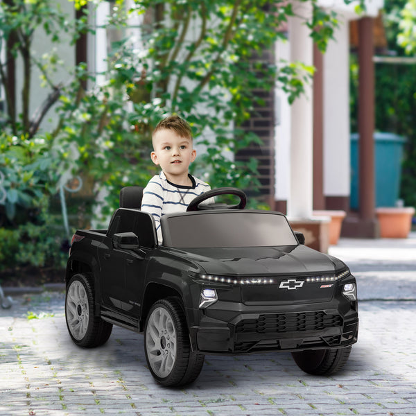 Chevrolet Silverado RST électrique 12 V pour enfants, sous licence officielle, avec télécommande parentale, suspension à ressorts, démarrage progressif et roues d'entraînement, noir