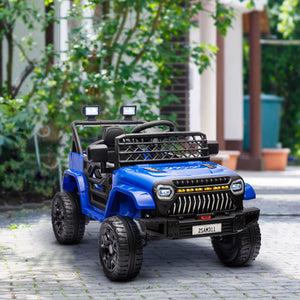 Voiture électrique 12 V type Jeep pour enfants, avec télécommande parentale, suspension, 3 vitesses, phares LED, port USB et musique, couleur bleu foncé