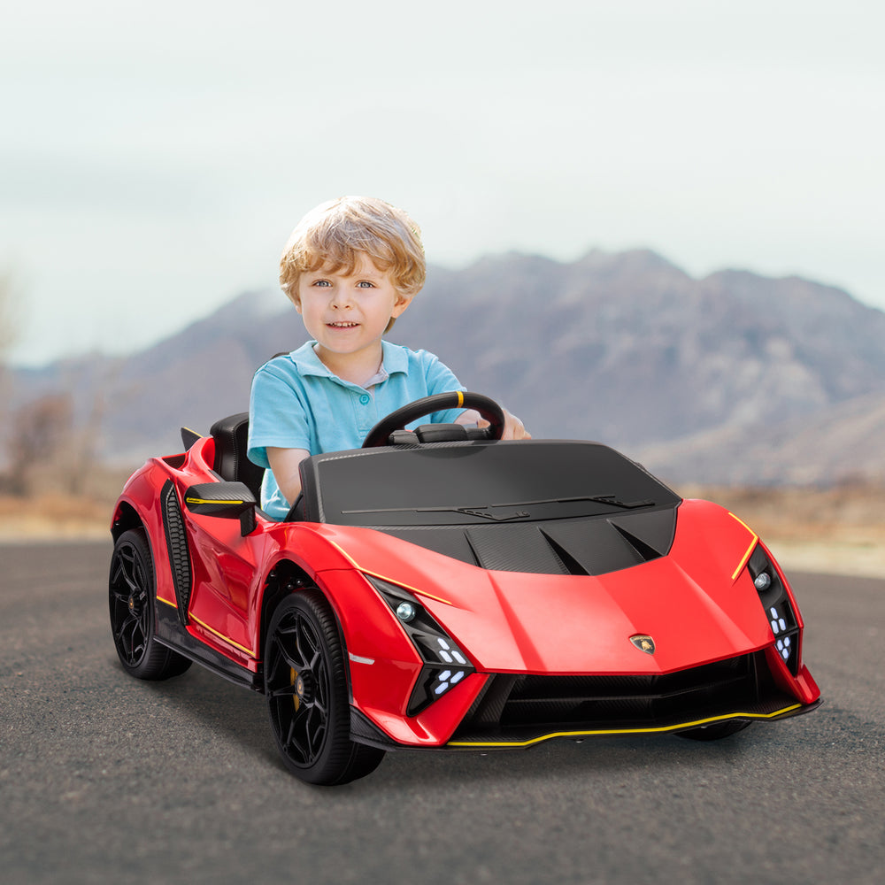 Voiture électrique 12 V Lamborghini Autentica sous licence pour enfants, avec télécommande parentale, suspension à ressorts sur les 4 roues et démarrage progressif, couleur rouge