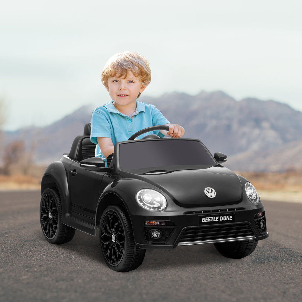 Voiture électrique 12 V pour enfants, modèle Volkswagen Beetle sous licence, avec télécommande parentale, coloris noir