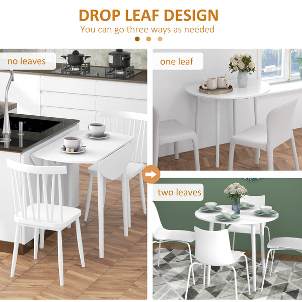 Round drop-leaf kitchen table for small spaces, aged white