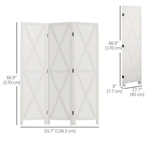 3-Panel Country Style Room Divider with Folding Wooden Frame, White