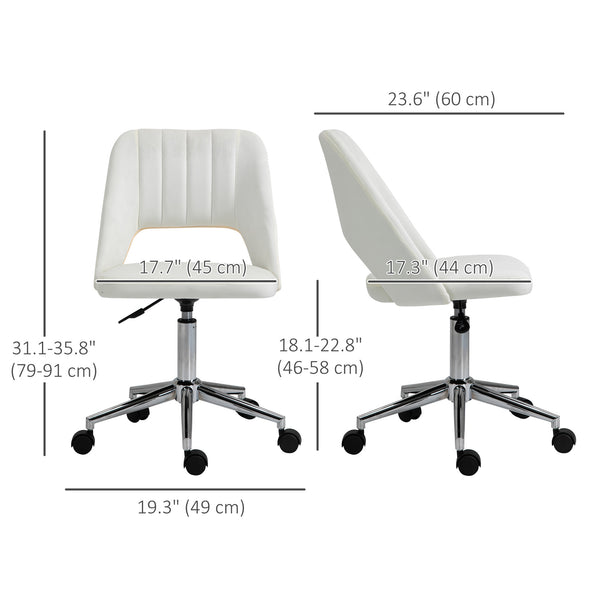Cream white velvet mid-back office chair