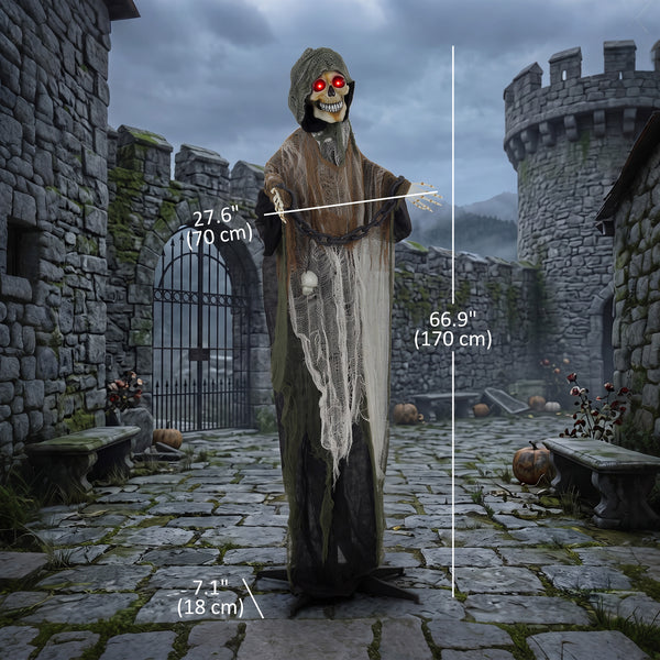 5.6-ft Animated Chained Reaper with LED Eyes, Sounds, and Motion – Black, White, and Brown