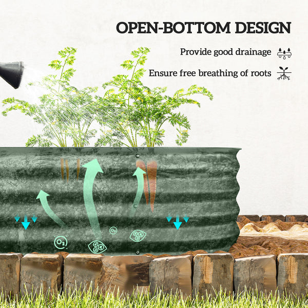 Galvanized raised planter with safety rim, green