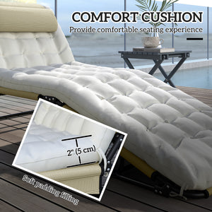 2-Piece Folding Lounge Chairs with Adjustable Backrest, Tanning Chair with Cushion, Side Pocket, Headrest, Beige