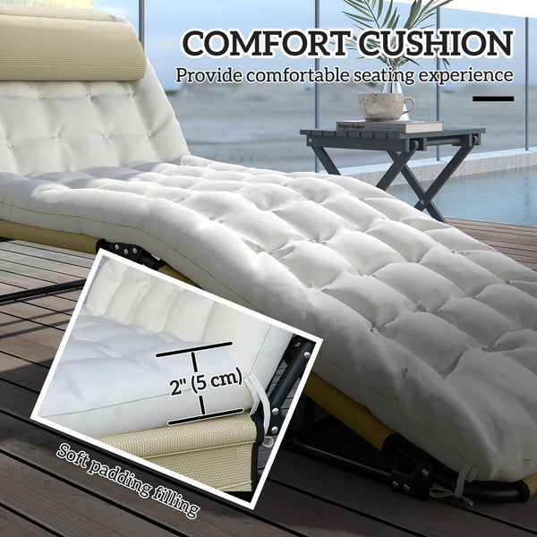 2-Piece Folding Lounge Chairs with Adjustable Backrest, Tanning Chair with Cushion, Side Pocket, Headrest, Beige